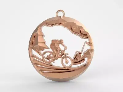 cyclist rose gold pendant with man riding bike 3D print model