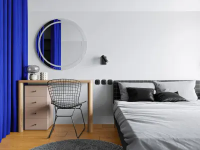 Modern interior with curtains 3D model