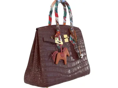 Hermes Birkin Red Crocodile Bag with accessories Low-poly 3D model