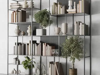Metal Shelves Decorative With Book and plants - Metal Rack 17 3D model