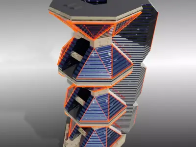 Outsized glass skyscraper with light Low-poly 3D model