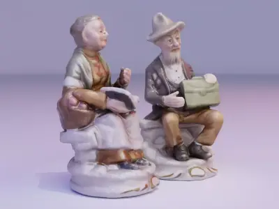 Old man and woman statue high-poly 3D Model Collection
