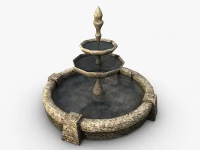 Low poly stone fountain 3D model