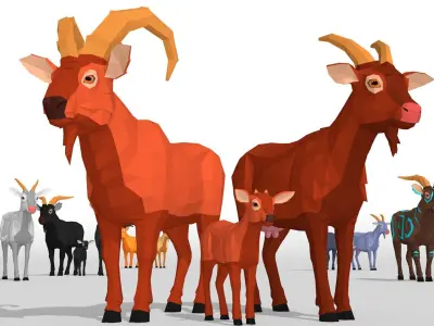 LowPoly Goats pack Low-poly 3D model