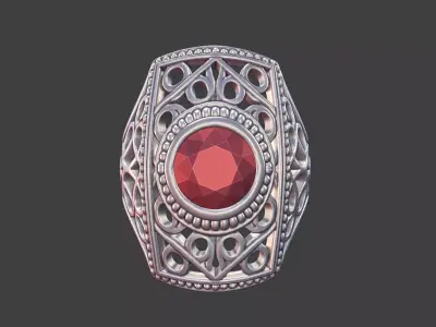 large square filigree gemstone silver ring 3D print model
