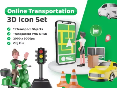Online Transportation Icon Pack Low-poly 3D model