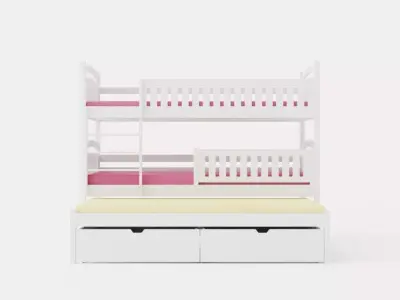 Alea Bunk Bed 90x200 With Extra Bed And Storage 3 Pers Low-poly 3D model