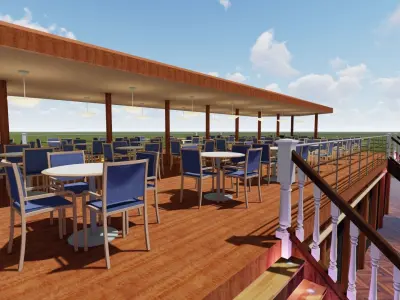 Mini cafe top deck below deck-Wooden concept 3D model