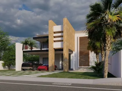 House modern with car parked 3D model