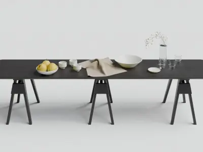 Arco table and Wick chair set 3D model