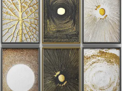 Collection of paintings with gold for walls 8 3D model