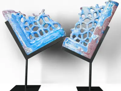 Antique Stone Jali Fragments on Stand 3D model