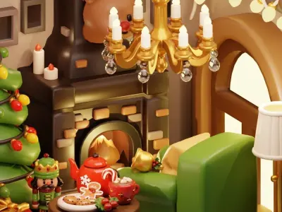 Interior Christmas and New year Living Room Item Pack Low-poly 3D model