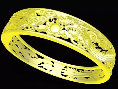 24k Chinese Oriental Dragon Phoenix Openwork Bangle 72a 3D print model