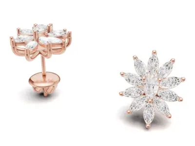 Marquise Diamond Flower Stud Earrings For Women 3D print model