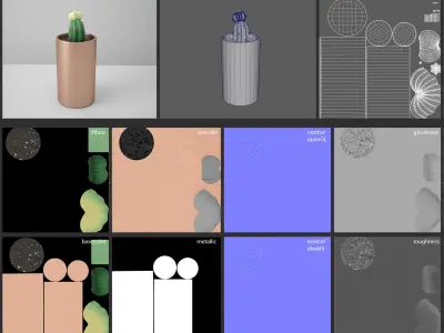 Copper Potted Cactus Set 3D model