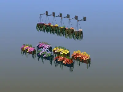 Flower Baskets and Boxes Low-poly 3D model