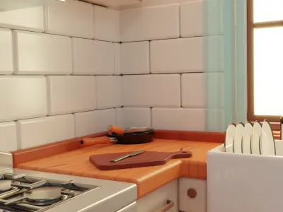 Isometric Room Scene Kitchen Cartoon - Escena Isometrica Cocina 3D model