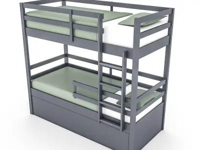 3D modern wooden bunk bed Low-poly 3D model