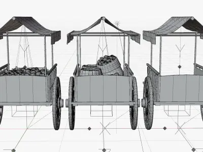 Old Cart with Food Low-poly 3D model