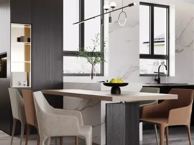 Modern living room dining room interior scenes 280 3D model