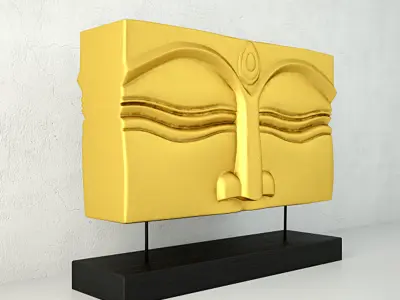 Suar Wood Gold Buddha Face Stand 3D model