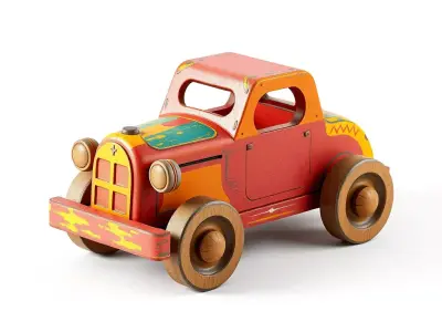 Vintage Wooden Toy Car Model Low-poly 3D model