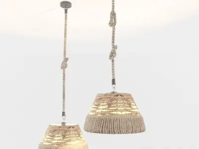 Lampshade pendant light with rope hanging from it Free 3D model