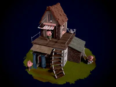 The Three Little Pigs - Fairy Tale Low-poly 3D model