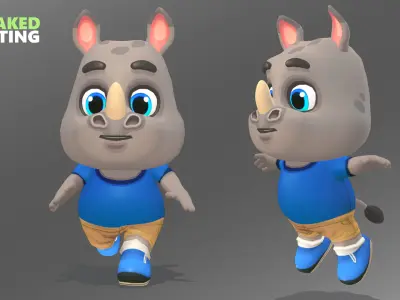 Rhino Animated Rigged Low-poly 3D model
