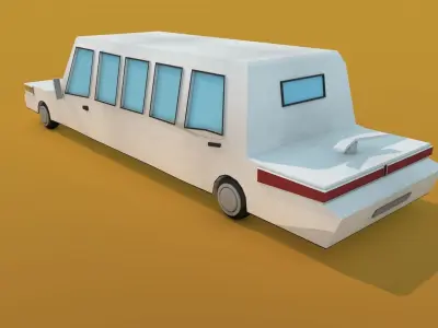 Low Poly Limousine car in desert Low-poly 3D model
