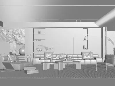 Modern living room 3D model 3D model