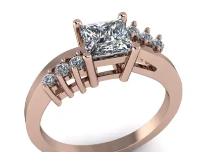 Antique Classic Solitaire PrincessCut Cluster Ring 3D Model 3D print model