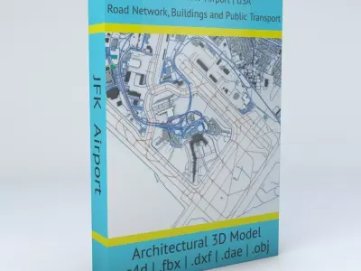 New York JFK Airport Roads Buildings and Public Transport Lines 3D model