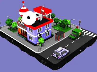 Science Center Block from Cartoon Low Poly City Low-poly 3D model