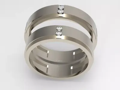 Modern Bond  Wedding Ring Set 3D print model