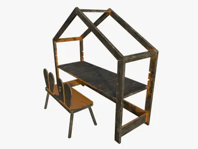 Kid Desk Chair Children Room Playing Room Equipment 3D model