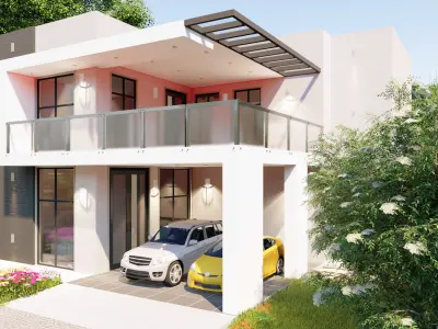 3D Home 3 modern house with two cars parked in front Free 3D model