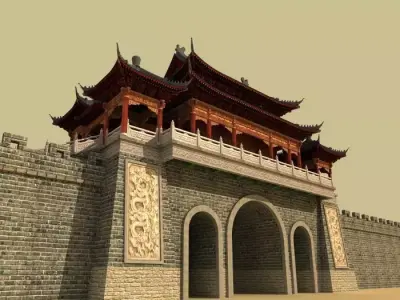 China city gate building 3D model