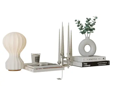 Decorative set 8 candle holder with books and plants 3D model