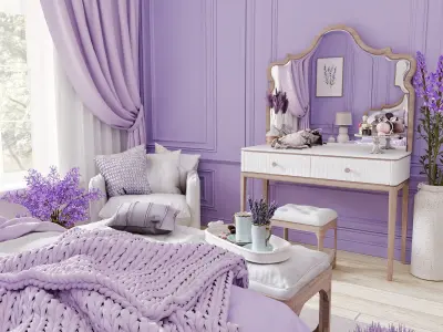 Lavender Bedroom Blender Scene 3D model