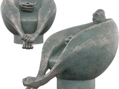 Boronz Seated Man Statue Artistic Bronze Figure 3D Model Low-poly 3D model