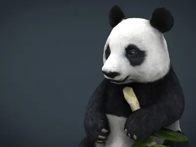 PANDA bear holding leaf Low-poly 3D model