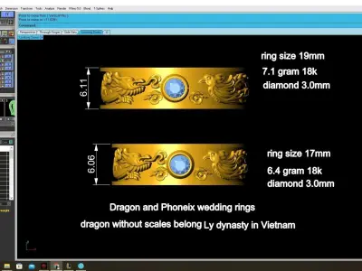 Luxury Dragon Phoenix Gemstone Band Ring Set 113 3D print model