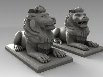 3D Models Two Stone Lions Statues 3D model