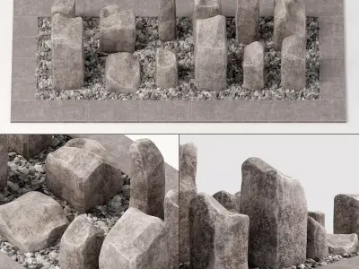 Square stone block pebble fundament n1  3D model