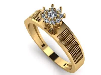 Ring with textured sides and diamonds  3D print model
