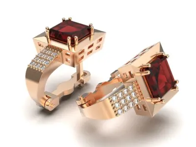G0152 rhodium plated rose gold garnet and diamond earrings 3D print model