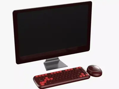 Wireless Pc Set Monitor Keyboard Mouse Red Wine Version 3D model