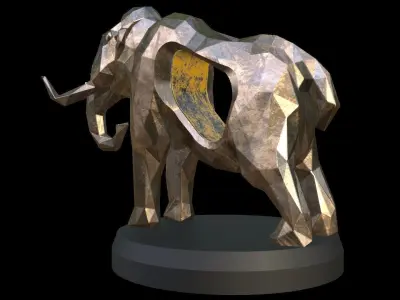 Steampunk Mammoth Pose Low-poly 3D model